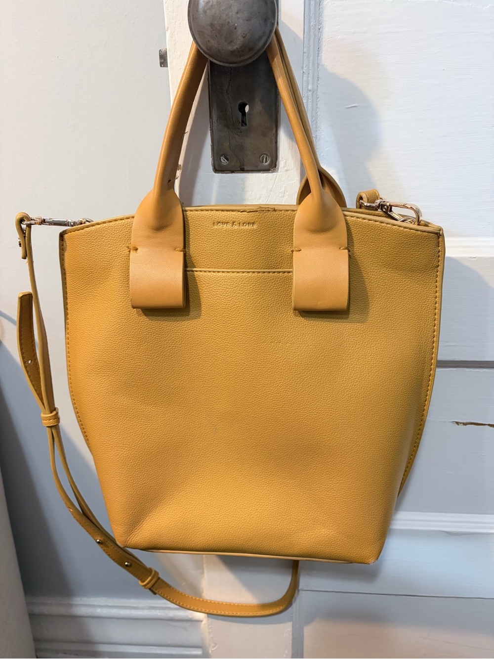 Love & Lore Mustard Yellow Tote Bag with Detachable Strap